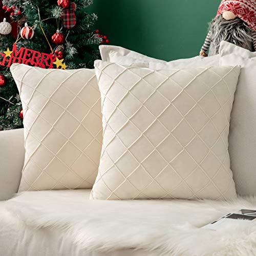 MIULEE 2er Set Kissenbezug 40×40cm Samt Gitter Milchweiß | Kuschelig Pflegeleicht Langlebig Dekorativ Modern Vielseitig Für Sofa Wohnzimmer Schlafzimmer Gästezimmer Und Balkon
