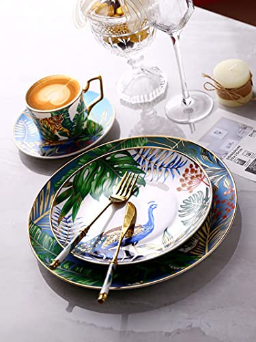 Cappuccino Cup and Saucer Set, Jungle Mystery Series, 6 Ounce Perfect for Specialty Coffee Drinks (8-Piece Set)