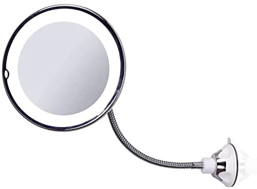 Wonder Pro WP Miroir grossissant avec lumière LED et grossissement x5 | Miroir de maquillage avec ventouse et bras flexible pour salle de bain | Rotation réglable à 360°