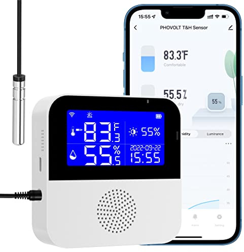 WiFi Hygrometer Thermometer Sensor with External Probe,Aquarium Thermometer,Wireless Digital Monitor Real-time sync Update, Backlight LCD,Work with Tuya app,for Home Greenhouse,Fish Tank, Refrigerator