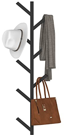 VEDECASA Wandgarderobe & Hutablage, schwarz, Metall, Wandgarderobe, Baumform, Kleiderbügel für Baseballmützen, Mäntel, Hüte, Taschen, Regenschirm, einfach zu montieren
