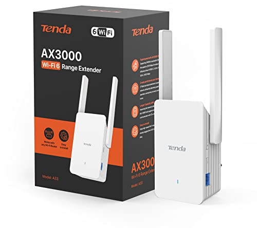 Tenda A33 Ripetitore WiFi 6 AX3000, Amplificatore WiFi 6 Doble Band Gigabit, Modalità AP, Pulsante WPS, LED Segnale Intelligente