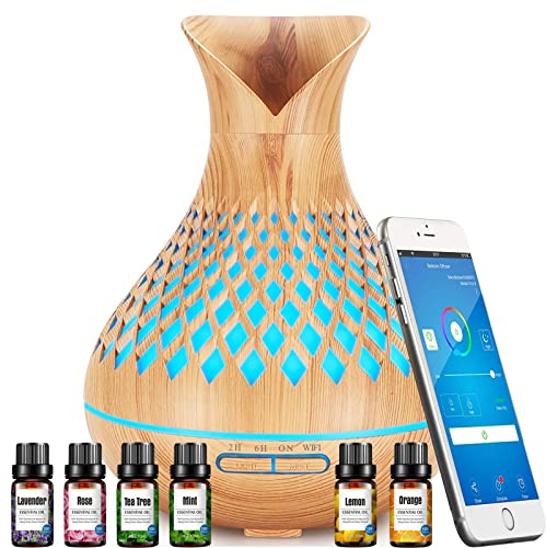 Smart Alexa Aroma Diffuser mit Ätherische Öle Set, 500ml WiFi Duftöl Diffuser Luftbefeuchter, Kompatibel Alexa/Google Home und App Kontrolle, 7 Farb-LED, Zeitpläne Erstellen und 4 Timer, Auto-Off