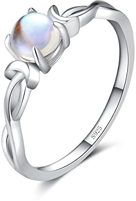 Qings Mondstein Unendlichkeit Ring Damen 925 Sterling Silber Regenbogen Moonstone Infinity Runden Solitär Verlobung Promise Mond Ringe für Mädchen Frau Freundin Mutte