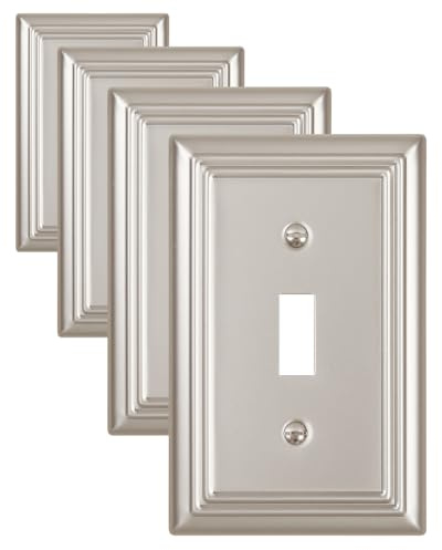 ZILLSEA Decorative Framed Design Switch Plates Outlet Covers, Duable Metal Wall Plates (Satin Nickel/1 Toggle 4 Pack)
