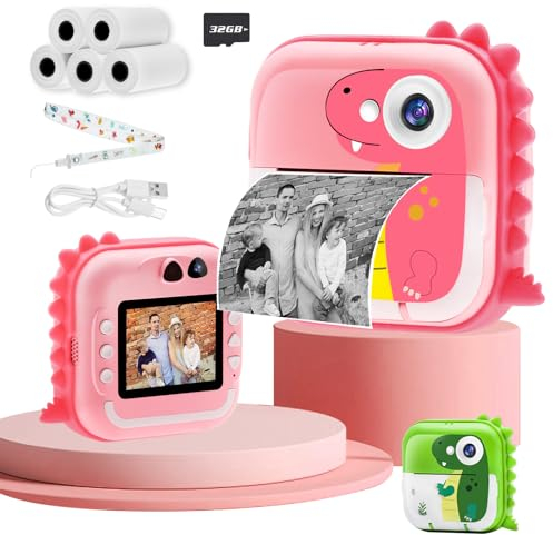 TOYOGO Appareil Photo instantané pour Enfants, Appareil Photo numérique, écran 2,4 Pouces, vidéo 1080P & 12 MP Double Objectif, 5 Rouleaux Papiers, Cadeau d'anniversaire et de Noël