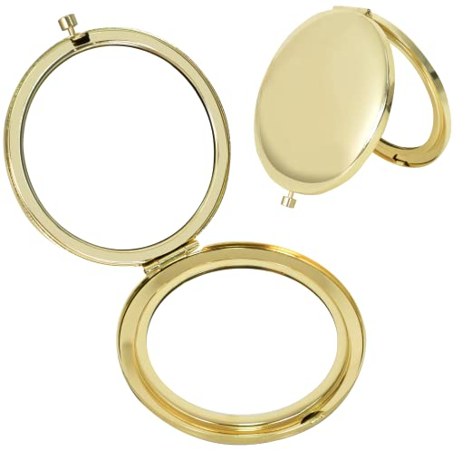 1 Stück Taschen Spiegel, 7cm Runde Taschenspiegel, Kosmetik Unterwegs Taschenspiegel, Taschenspiegel mit 3x Vergrößerung, Taschenspiegel mit Vergrößerung für Geldbörse Handtasche Tasche (Gold)