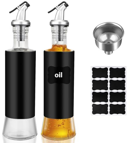Bottiglia di Olio d'oliva e Aceto 300 ml, Dispenser di Olio Cucina Aceto con Etichette e Imbuto, Dispenser Olio d'Oliva/Aceto/Salsa di Soia Strumento per Barbecue, Cottura/Insalata - 2 Pack