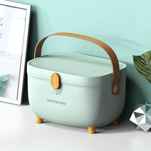Medikamenten Aufbewahrung,Medizinbox Hausapotheke box mit Griff und herausnehmbarem Fach,Doppellagig Multifunción Aufbewahrungsbehälter Große Kapazität für Medikamente,Gadgets,Kosmetische(Grün)