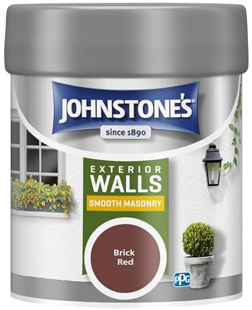 Johnstone’s – Exterior Smooth Masonry Paint - Tester Pot – Brick Red – Up to 15 Years Protection – Weather & Dirt Resistant – 12m2 Coverage Per Litre - Dry in 1-2 Hours – 225 ml