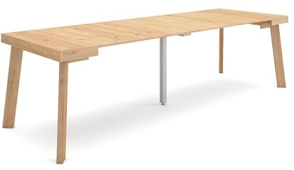 Skraut Home | Table Console Extensible | Console Meuble | 260 | pour 12 Personnes | Pieds en Bois | Style Moderne | Chêne