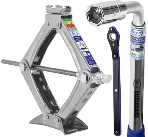 alca Car Scissor Jack Kit | Lifting Jack for Car 2 Ton Tyre Change Kit | Hatchback Saloon Speed Ratchet Lug Wrench Set 436700+ (L Wrench 17/19mm KIT)