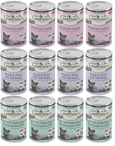 Landfleisch Cat Pastete – 12 x 400g | Getreidefreies Katzen Nassfutter | 3-Sorten-Mix | Hoher Fleischanteil | Ohne künstliche Zusatzstoffe | Mit Taurin & Vitaminen