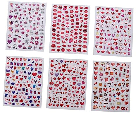Housoutil 6blätter Herz-nail Art Aufkleber Für Valentinstag Selbstklebende Nagelsticker Für Kreative Diy Nageldesigns Für Persönliche Maniküre Und Festliche Anlässe