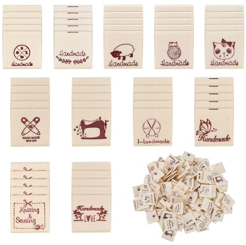 MININUSI 220 Stück Stoffetiketten, Handmade Kleider Etiketten, Stoff Etiketten, Mit Mustern Nähetiketten, Etiketten zum Einnähen, Größenetiketten, Textiletiketten zum einnähen, Stoffetiketten Handmade