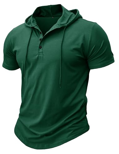 MakingDa Athletische Kurzarm Kapuze Männer Mode Training Gym Pullover Kapuze Hemd Knopf Muskel Fit Sommer Sweatshirt Leichtes Hip Hop Laufen Boxen Wandern Sport Hoodies T-Shirt