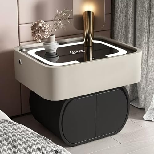 Wireless Charging Smart Nightstand with LED Lights, USB/Type-C Ports - Bedside Table for Bedroom/Living Room/Office