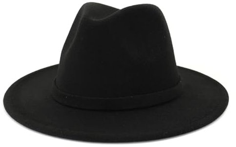 Fedora Trilby Filzhut Hut Männer Frauen Breite Krempe Filz Jazz Fedora Hüte Retro-Stil Einfarbig Panama Hut Formal Hut 56-58Cm Schwarz