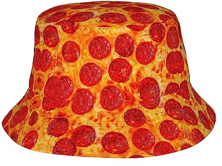 3D Pizza Pepperoni Print Sonnenhut Mode Eimer Hut für Männer Frauen, Sommer Strand Urlaub Outdoor Angeln Cap Schwarz, Schwarz, One size, blacks, Einheitsgröße