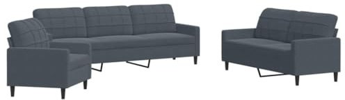 vidaXL 3-TLG. Sofagarnitur mit Kissen Dunkelgrau Samt, Sofa, Fernsehsessel, Sessel, Sofa Set, Relaxsofa, Samtsofa, Wohnzimmermöbel, Sofa gepolstert