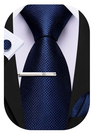 Barry.Wang Men Ties Set Solid Classic Satin Necktie Pocket Square Cufflinks Clip 4PCS for Men Wedding Formal Business
