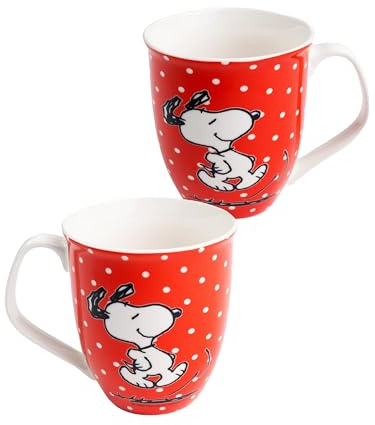United Labels The Peanuts Tasse Snoopy 280 ml, Rot mit Punkten, Kaffeebecher aus Keramik, Kaffeetasse