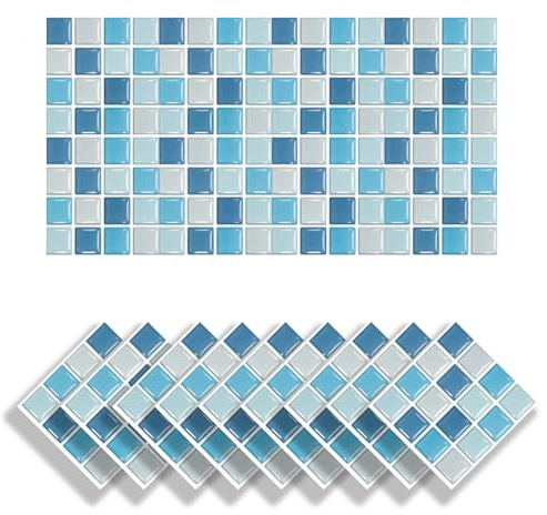 sonlpaakk 24PCS Stickers Carrelage, 10x10 CM Autocollants Carrelage, Auto-Adhésif Carreaux Salle de Bain, Matériau PVC, Imperméable et Résistant à chaleur, Convient Salles de Bains & Cuisines (Bleu)
