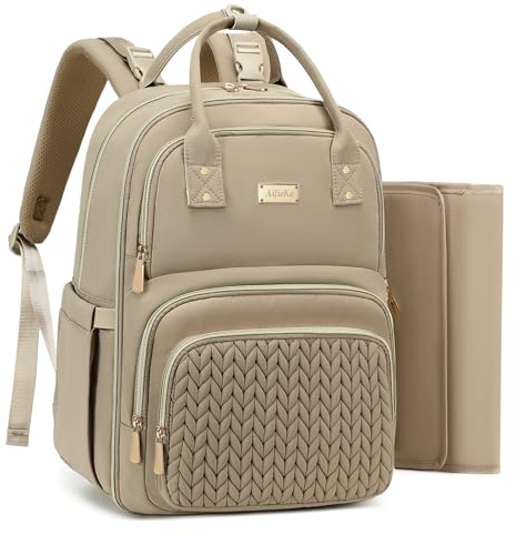 AIJIEKE Diaper Bag Backpack, Large Multi-functional Diaper Backpack, Khaki