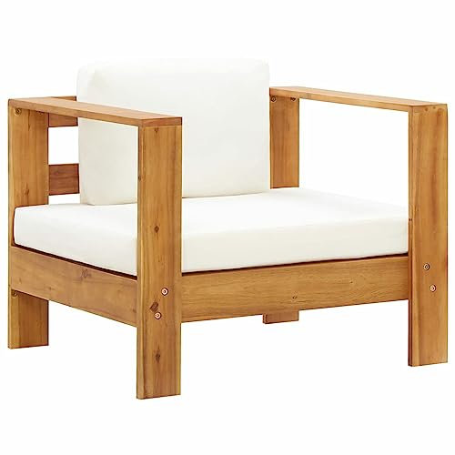 ShGaxin Gartenstuhl mit Auflagen, Gartensessel, Campingstuhl, Terassenstühle, Gartenmöbel, Balkon Stühle, Balkonstuhl, Hochlehner, Stühle Für Draußen, Creme Akazie Massivholz