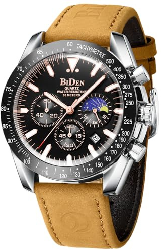 LN LENQIN Herrenuhren Analog Quarz Business Style Uhren 30M Wasserdicht Armbanduhren mit Lederband für Männer Elegant Uhren mit Datum- Braun Schwarz