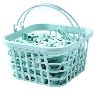 30 pinzas de plástico para ropa, organizador de almacenamiento, pinzas para ropa sucia, organizador de almacenamiento, clips de toalla con resorte con colgador de cesta (verde)