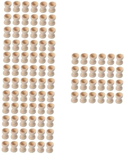 Garneck 96pcs Easter Egg Craft Supplies Wooden Egg Cups Holders for Boys and Girls Painting Activity