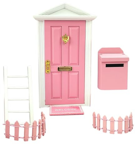 Fairy Door Set - Kit d'entrée Fairy Tooth Décoration de porte murale Elfe | Enfants extravagants avec petite échelle, clôture, boîte aux lettres et tapis