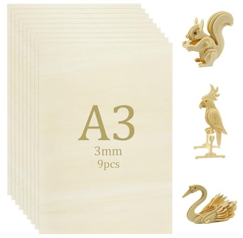 Xmart 9 Pezzi A3 Compensato 420x300x3 mm Tiglio Pannelli di Legno Legno Fai da Te Incisione a Taglio Pannello Compensato Adatto per Tavolo da Disegno di Casa In Modello Artigianale