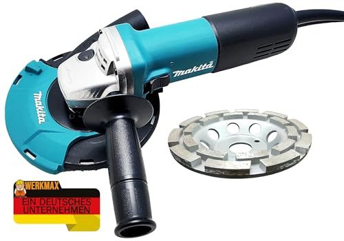 WERKMAX Makita Betonschleifer Set 125 mm – Betonschleifer Winkelschleifer mit Diamant Schleiftopf – Absaughaube 191W06-8 – Beton Estrich Fliesenkleber schleifen