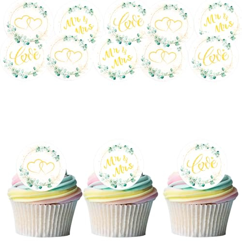 Gleevio Essbare Tortendeko Hochzeit,Mr & Mrs Deko Hochzeitstorte,Cupcake Topper Hochzeit Kuchen Deko Essbar,4,5CM Love Muffin Deko,Mr & Mrs Tortendeko für Verlobung Antrag,Hochzeitstorten Deko