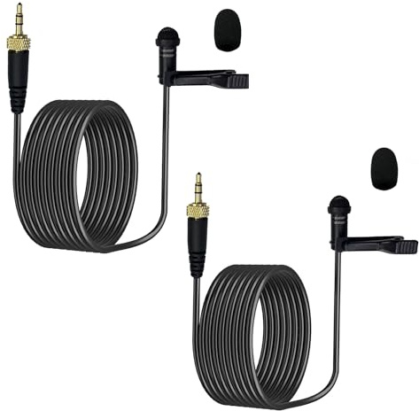 MICMXMO 2 Pack Wired Lavalier Lapel Microphone Compatible with Sennheiser EW100 EW300 EW500 SK100, 3.5 mm TRS Omnidirectional Condenser Lav Microphone for Clip-on for Vlog, Streaming, 1.5 m