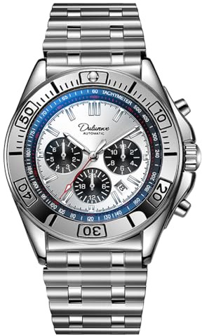 DAXIAOYU Herr business automatisk mekanisk klocka multifunktion timer 6-polig urtavla kalender display klockor rostfritt stål självlysande armbandsur, Stålrem-silver vit, Företag