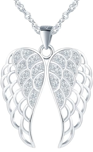 CPSLOVE Collar alas de angel de plata 925 para mujer y niña, collare colgante de circón con cadena de 45 cm, moda joyería, plateado