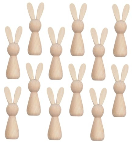 DOITOOL 12 Stück 12-teiliges Holz-Hasen-Dekorset zum Bemalen Glatte Oberfläche Kreative DIY Osterdeko für Familien Bastelvergnügen Sichere Holzfiguren für Individuelle Osterverzierung