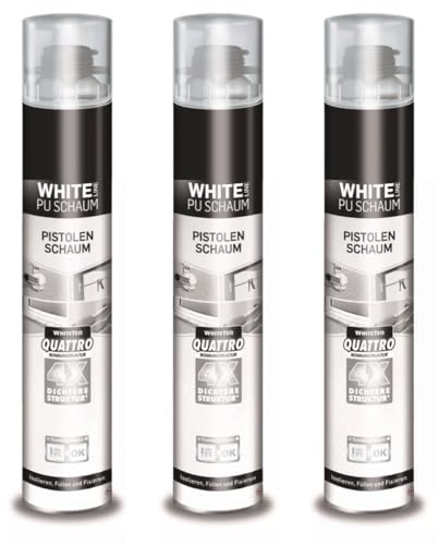 Pistolenschaum White Line weiß Bauschaum PU-Schaum Montageschaum (3 x 750ml)