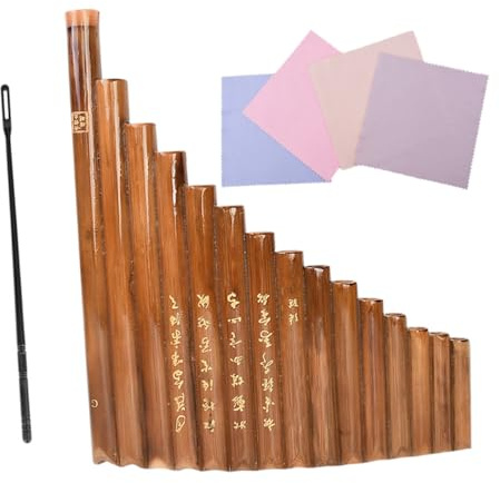 Abaodam 15 Stück Bambus Panflöte für Anfänger Multifunktionales Holz Blasinstrument Braun Inkl Reinigungsstab und Tuch und Langlebig Musikinstrument für Zufällige Farbe