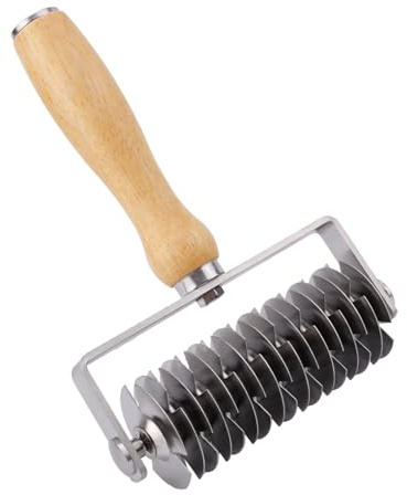 Cortador Masa Celosía, 18,7x12,5x4,5cm Cortador Rodillo Masa de Acero Inoxidable con Mango de Madera para Tartas Pan Corteza Superior y Filete Wellington