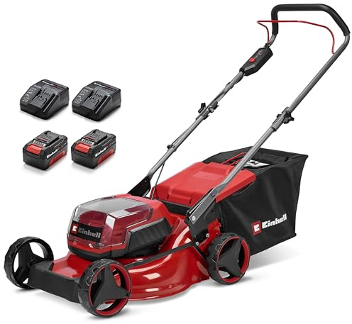 Einhell sladdlös gräsklippare GC-CM 36/42 Li BL (2x 4,0 Ah) Power X-Change (36 V, 42 cm klippbredd, upp till 400 m², Brushless, 50 l säck, inkl. 2x 4,0 Ah batterier + 2x laddare)