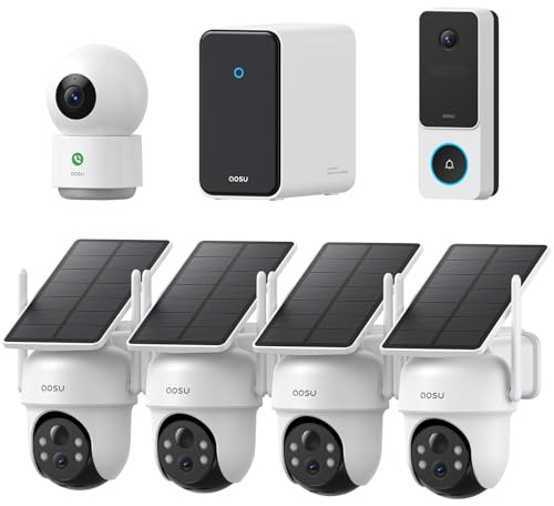 aosu 3K 5MP Kit Telecamere WiFi Solari con Videocitofono 2K e Camera Interna, Protezione 360°, Avvisi AI, Tracking Multi-Camera, Visione Notturna Colori, 32GB espandibili 16TB, IP65