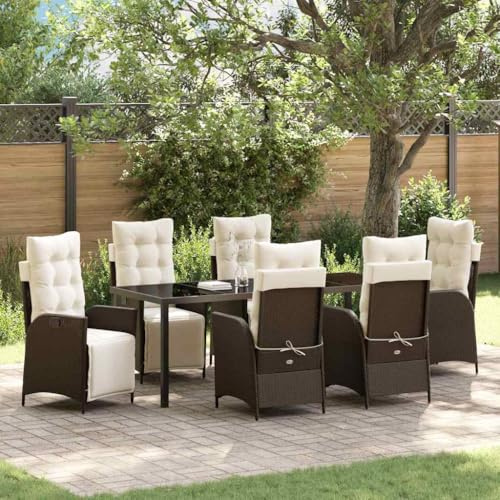 Ziaphsol Garten Essgruppe mit Kissen 7-teilig Braun Poly-Rattan, wetterfeste Outdoor Möbel für Terrasse Balkon Garten, modernes Dining Set mit verstellbaren Fußstützen, 6 Sitzplätze