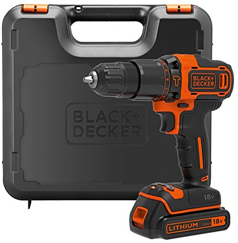 BLACK+DECKER 18 V Cordless Hammer Drill 2-Gear with 1.5 Ah Lithium-Ion Battery and Kitbox, BDCHD18K-GB