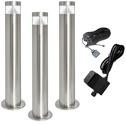 3 Plug & Go LED Bollards Modern Stainless Steel Garden Lamp Post 12v Low Voltage Warm White Light ZLC046WW3P