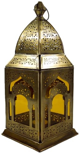 GURU SHOP Orientalische Metall/Glas Laterne in Marrokanischem Design, Windlicht, Gelb