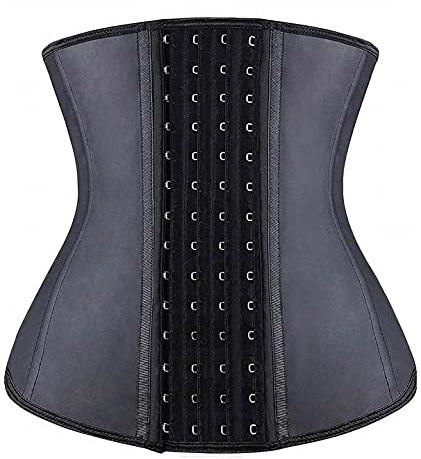 YIANNA Taillentrainer für Damen, Latex, Unterbrustkorsett, Cincher, Sanduhr, Körperformer, 4 Haken, Schwarz, Medium